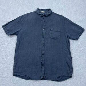 Focus Moda Shirt Men's Large Blue 100% Linen Woven Pocket Button Up Italy Made‎